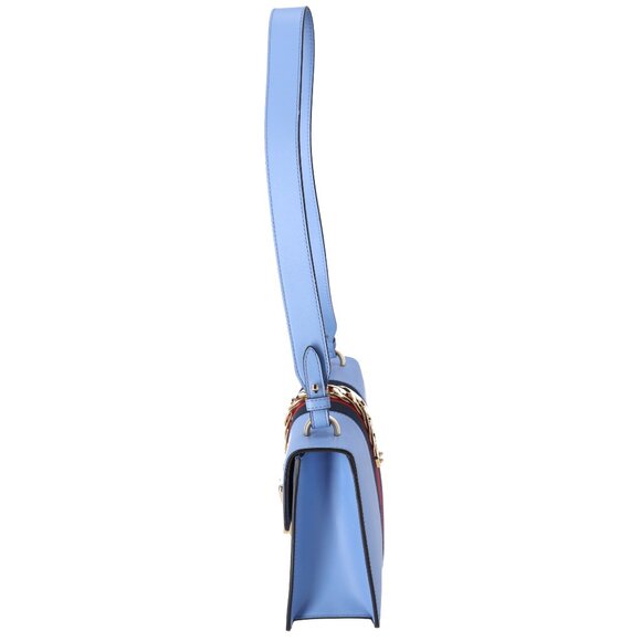 GUCCI Sylvie Shoulder Bag 421882 Light Blue Navy Multi Leather - Picture 2 of 7
